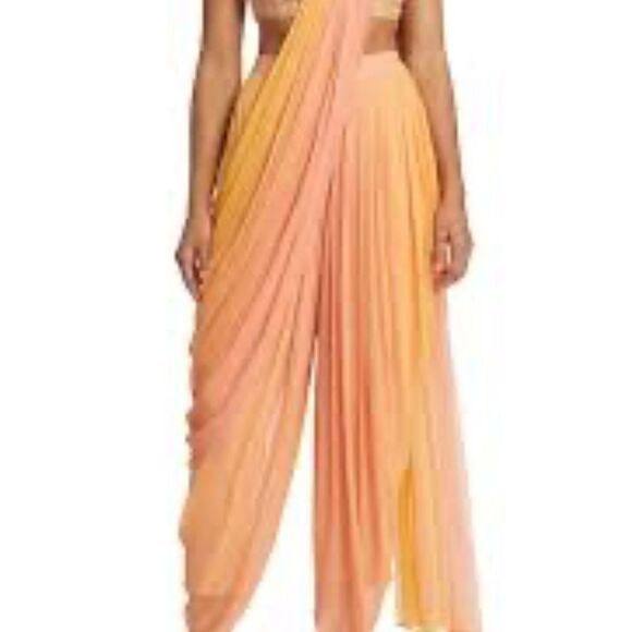 Sani Asra Dhoti Set Ombre Yellow/Pink Large Bottom & Medium Top $570 - Picture 4 of 9